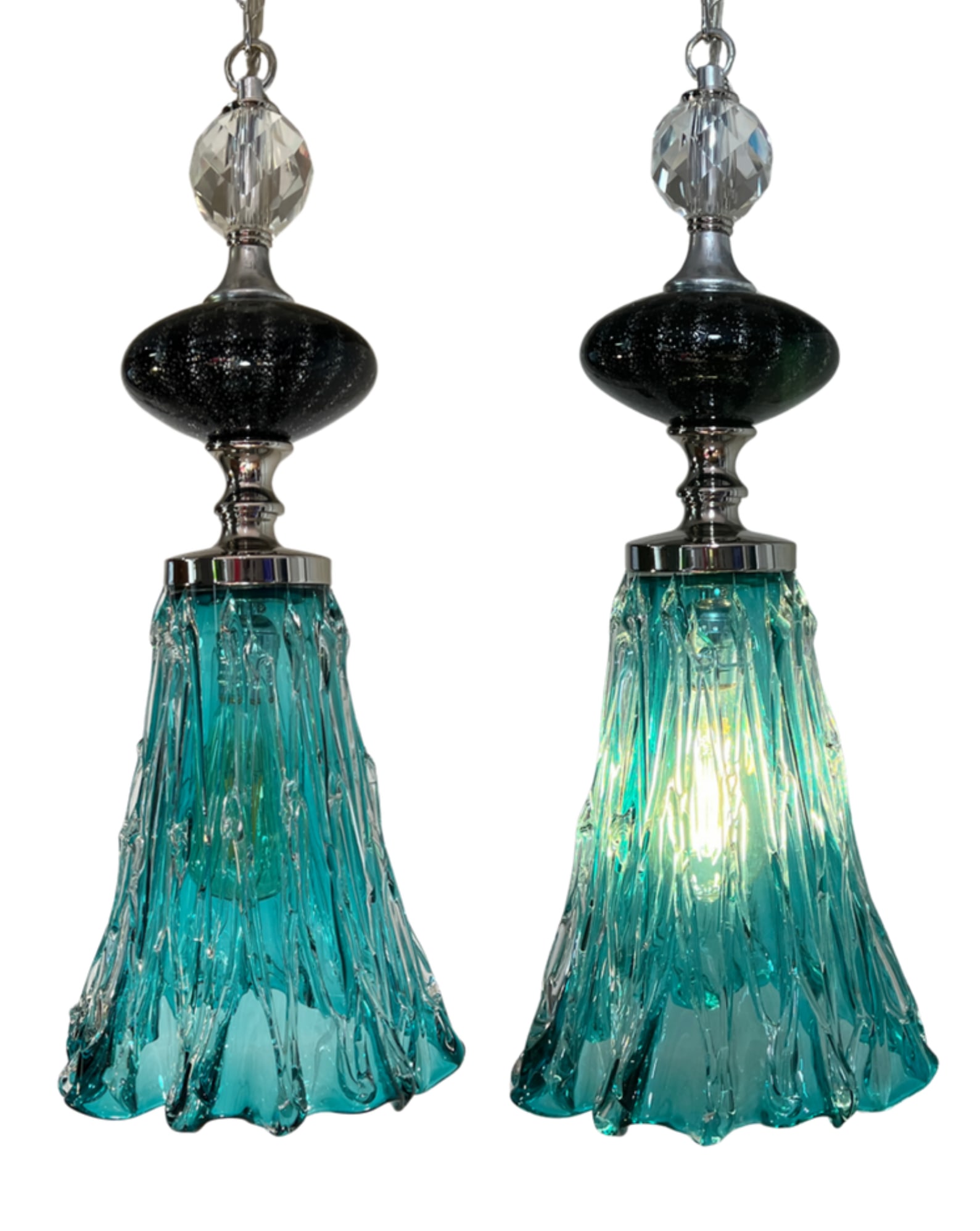 Art Glass Aqua Black Pendant Light - 7