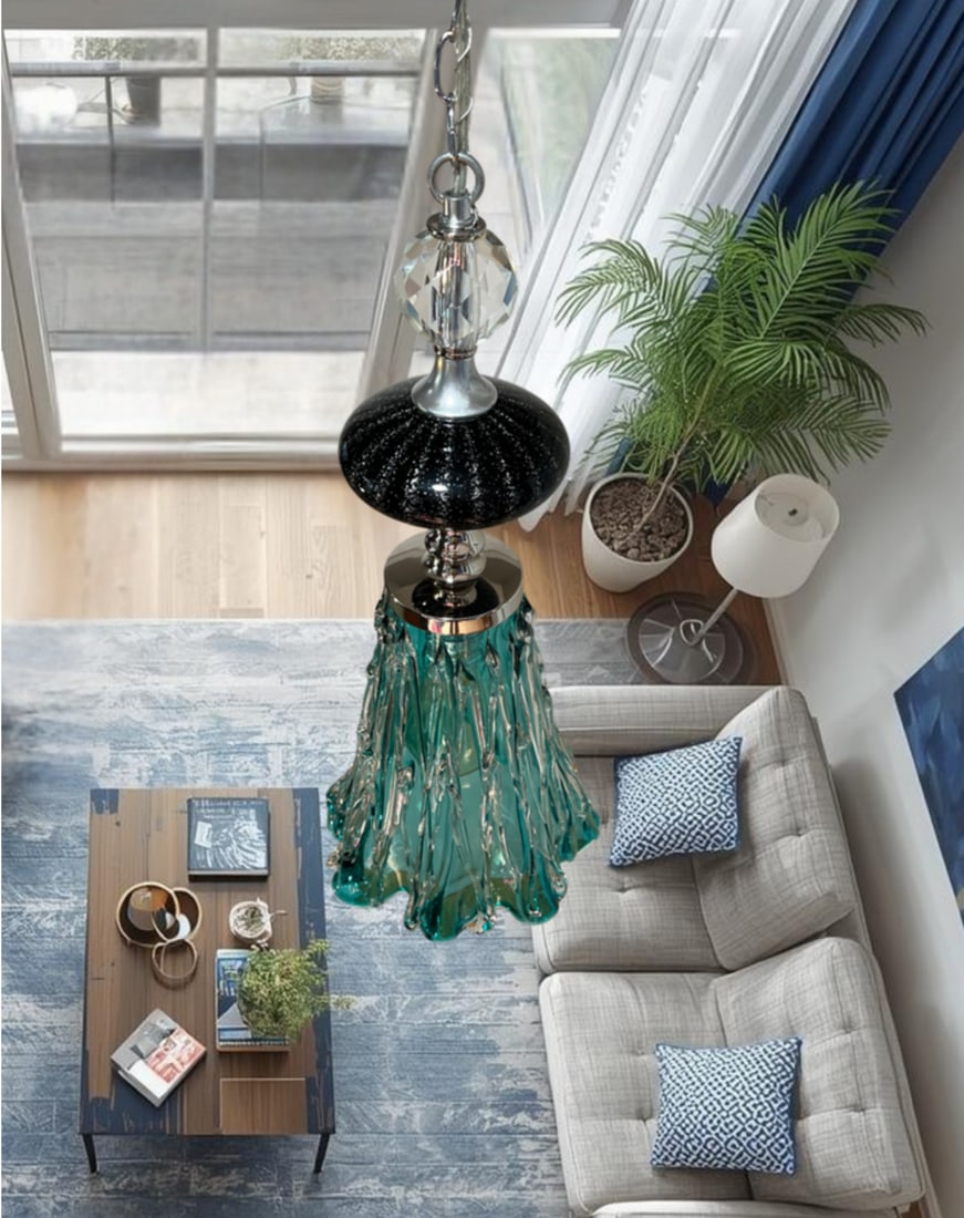 Art Glass Aqua Black Pendant Light - 8