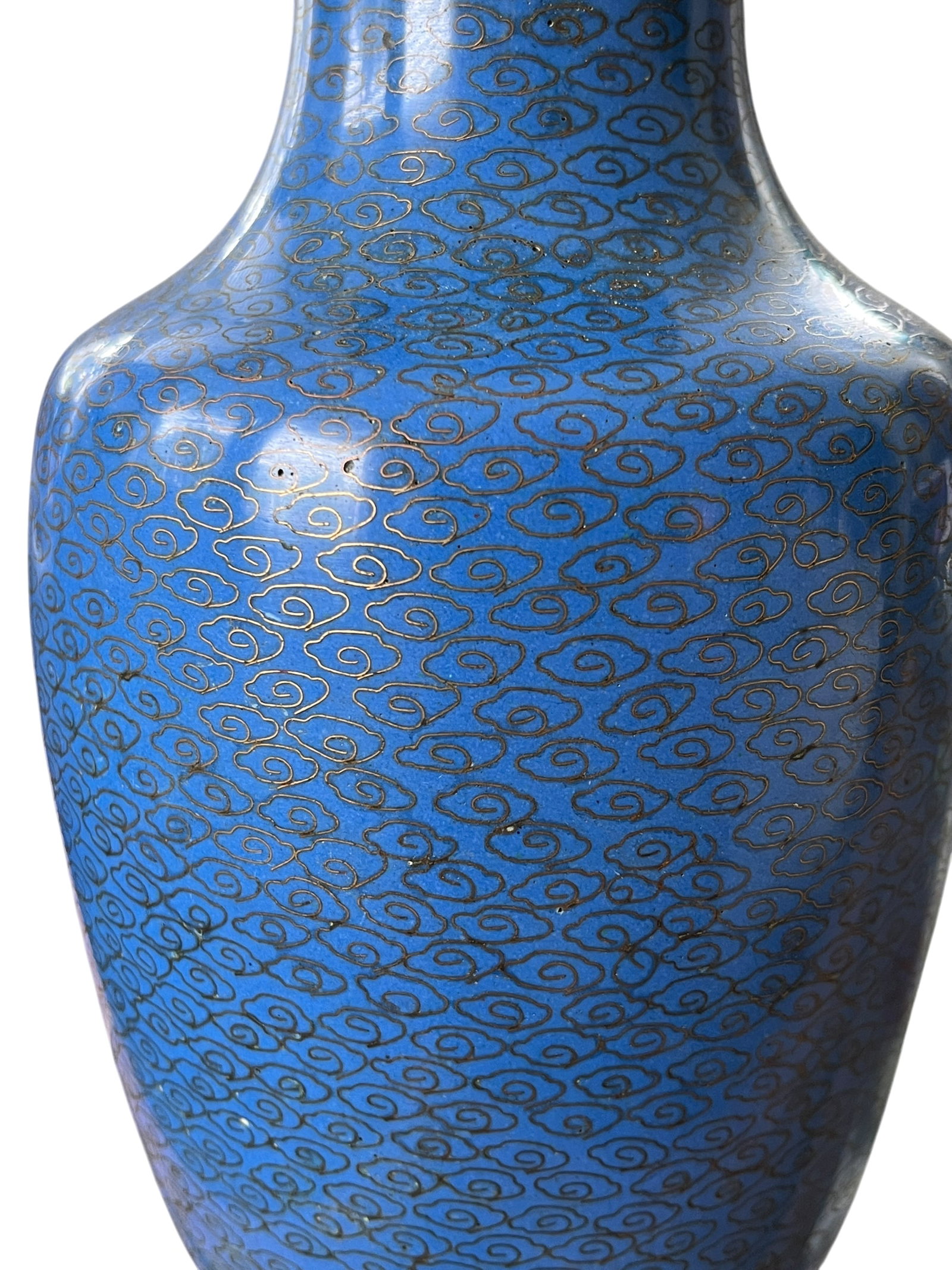Antique 19th Century Chinese Cloisonné Vase Lamp With Cherry Blossoms & Swallows on Cobalt Blue - 8