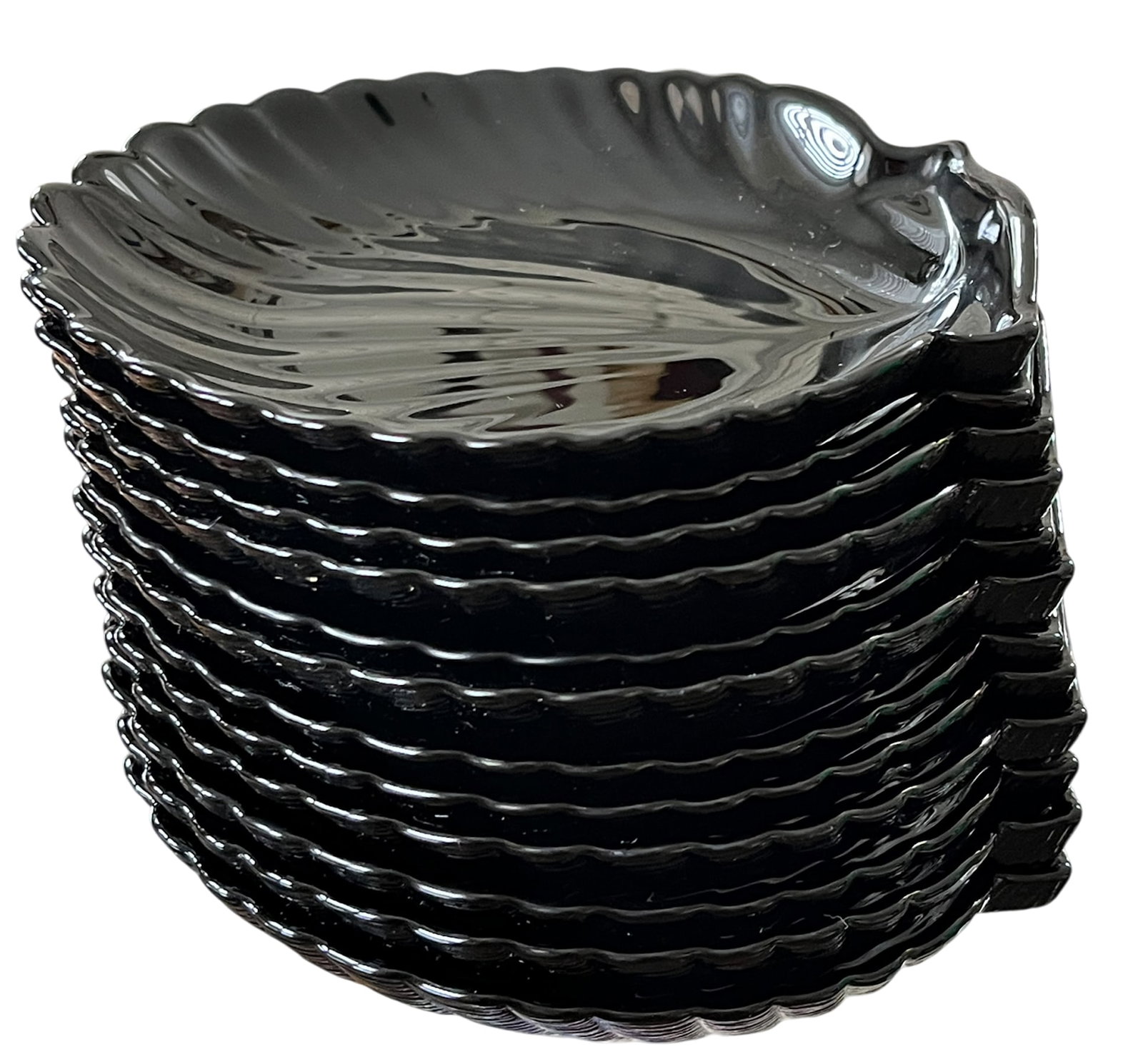 Set of 12 Vintage Arcoroc France "Coquillage" Black Glass Shell Dishes, Circa 1960s - 6