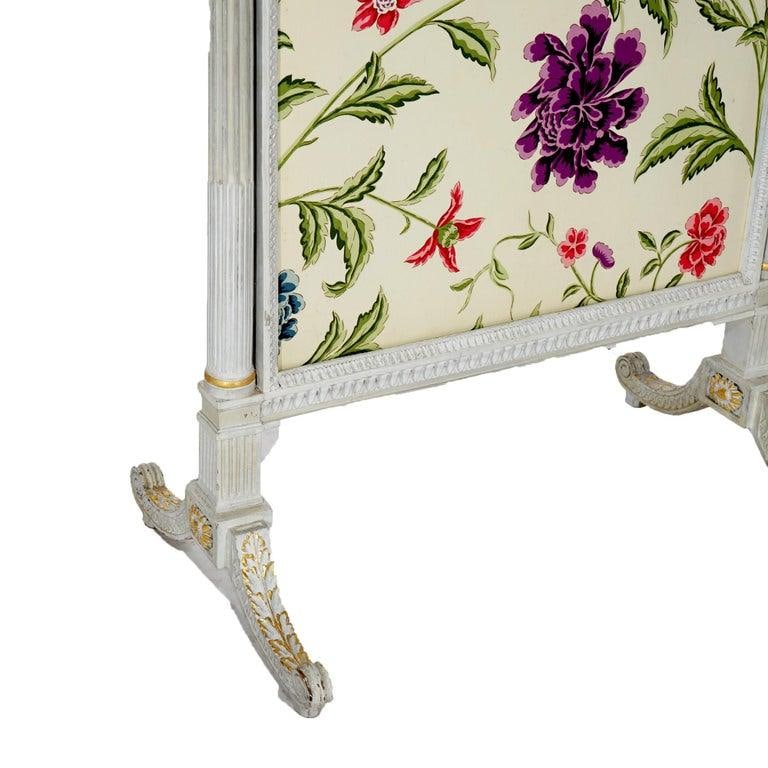 French Louis XVI Style White & Gilt Fire Screen With Floral Fabric, 20th C - 12