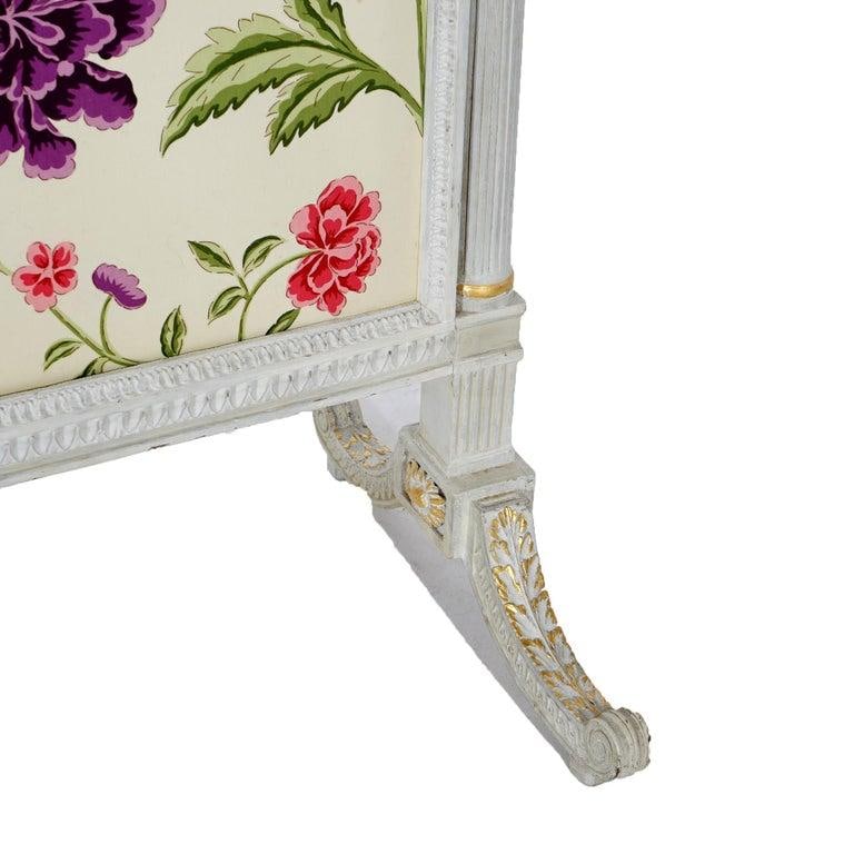 French Louis XVI Style White & Gilt Fire Screen With Floral Fabric, 20th C - 13