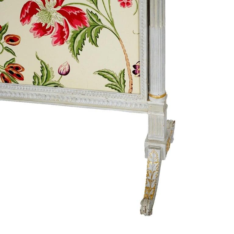 French Louis XVI Style White & Gilt Fire Screen With Floral Fabric, 20th C - 5