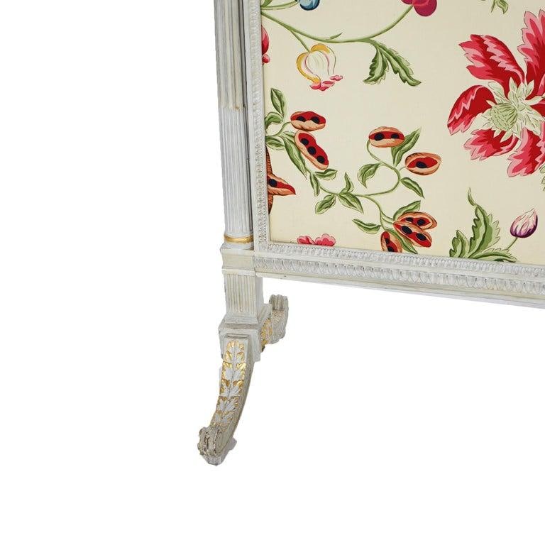 French Louis XVI Style White & Gilt Fire Screen With Floral Fabric, 20th C - 6
