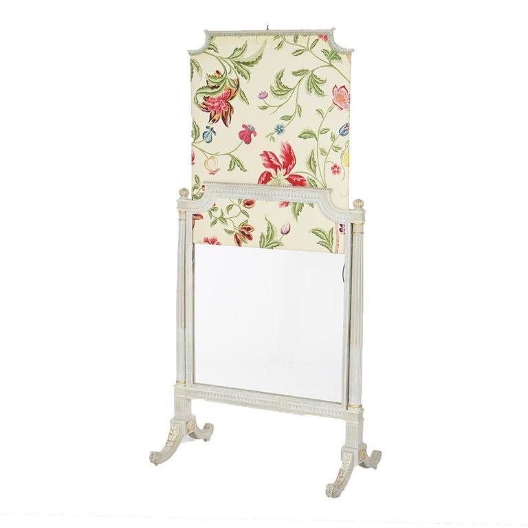 French Louis XVI Style White & Gilt Fire Screen With Floral Fabric, 20th C - 7