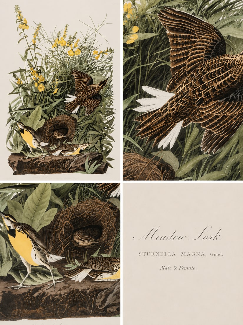 1980s The Abbeville Press Edition of the Meadow Lark (Plate 136) From the Birds of America by John J - 5