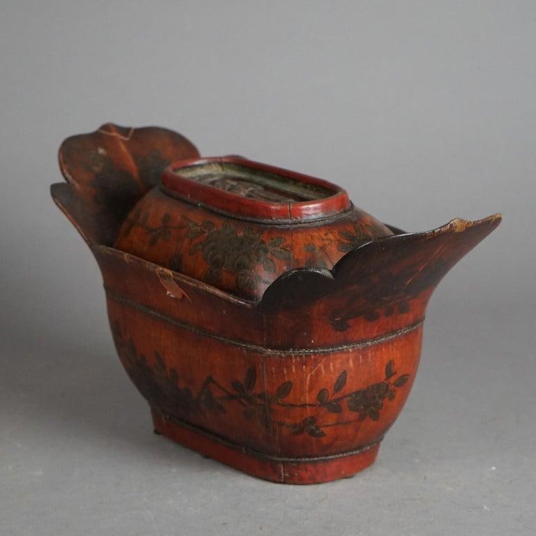 Antique Chinese Figural & Polychromed Wooden Basket Circa 1920 - 10