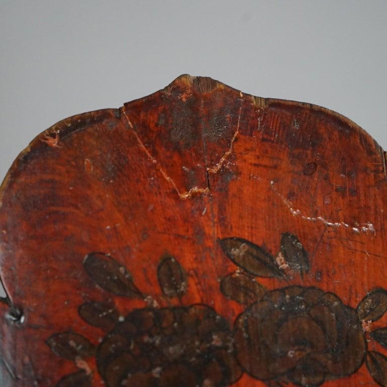 Antique Chinese Figural & Polychromed Wooden Basket Circa 1920 - 13