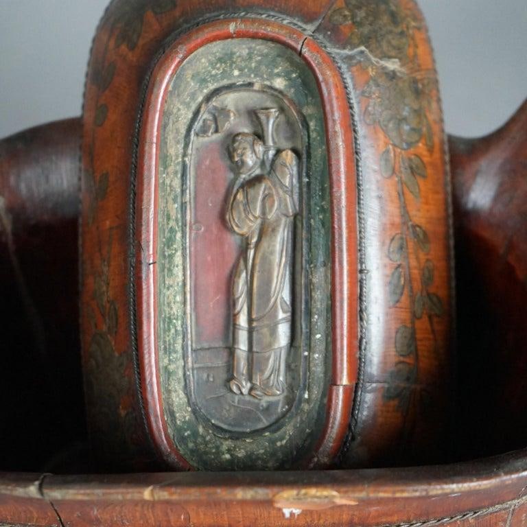 Antique Chinese Figural & Polychromed Wooden Basket Circa 1920 - 2