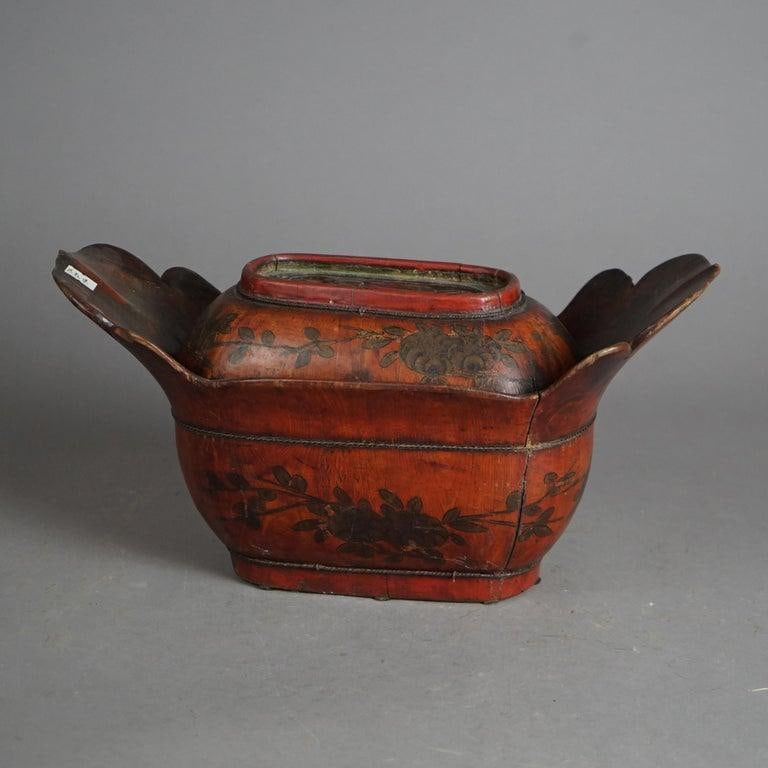 Antique Chinese Figural & Polychromed Wooden Basket Circa 1920 - 3
