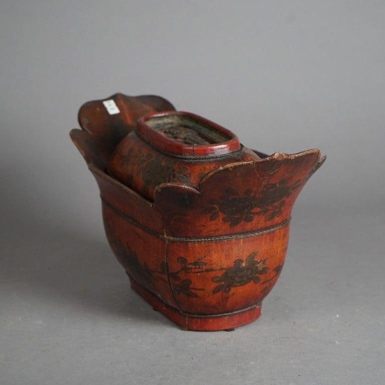 Antique Chinese Figural & Polychromed Wooden Basket Circa 1920 - 4