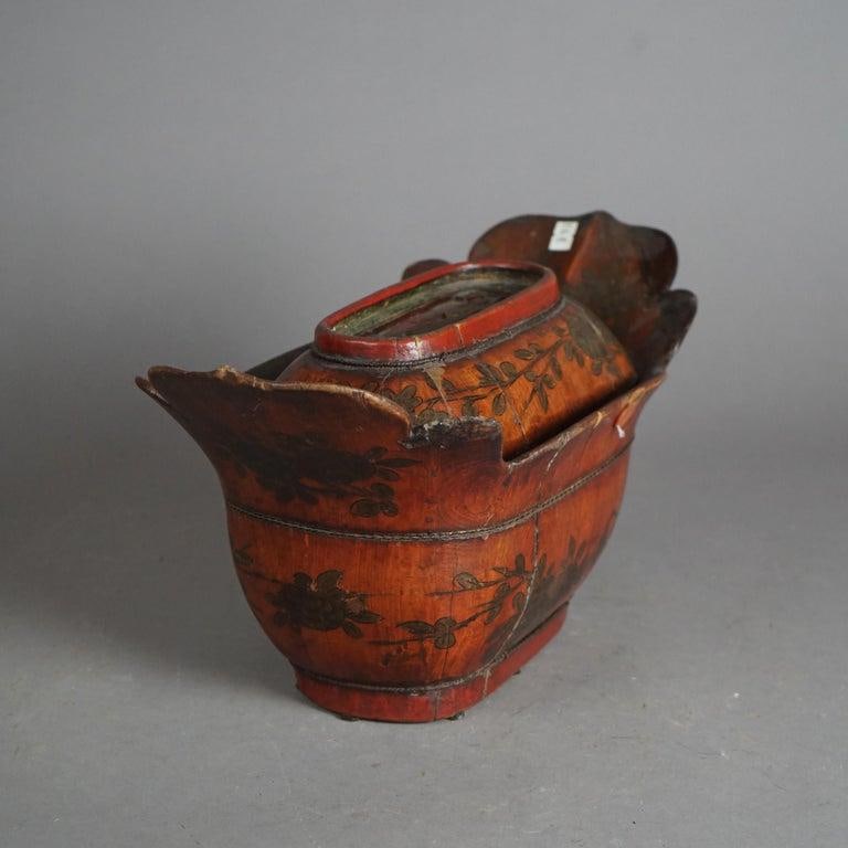 Antique Chinese Figural & Polychromed Wooden Basket Circa 1920 - 5