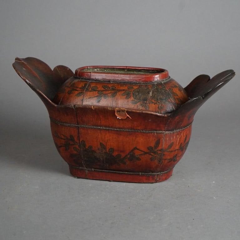 Antique Chinese Figural & Polychromed Wooden Basket Circa 1920 - 6