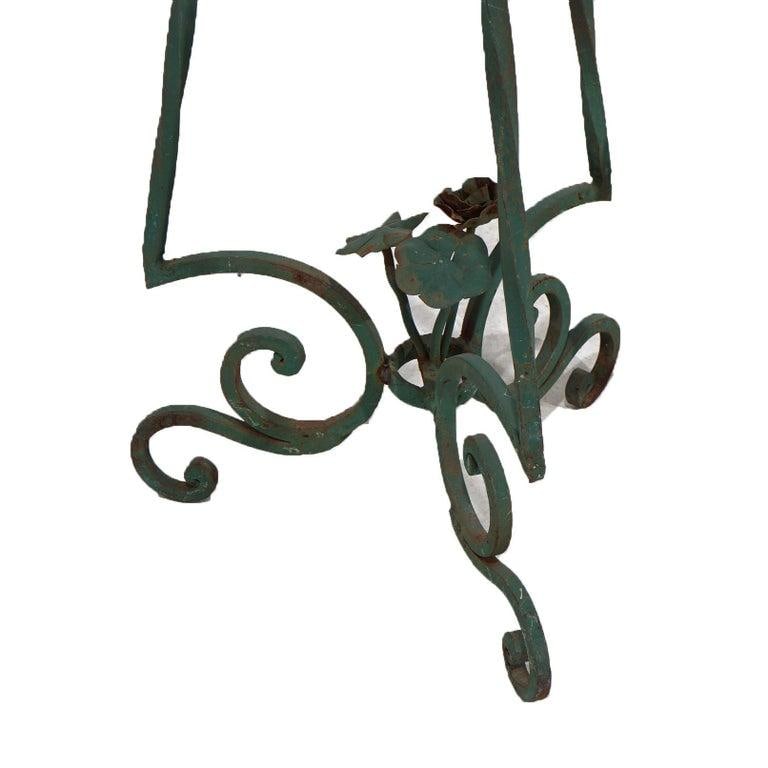 Antique Arts & Crafts Oscar Bach Style Wrought Iron & Marble Plant Stands C1920 - 11