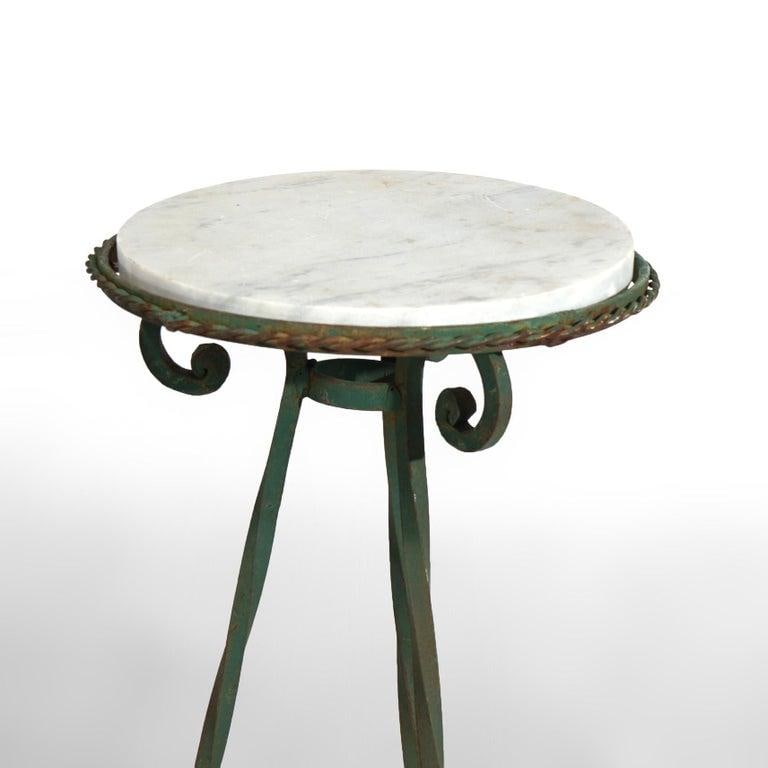 Antique Arts & Crafts Oscar Bach Style Wrought Iron & Marble Plant Stands C1920 - 6