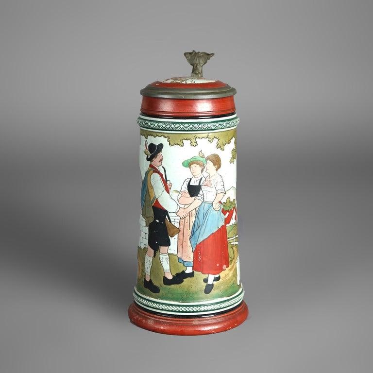 Antique Art & Crafts Scenic Musterschutz Germany Pottery Stein Circa 1900 - 2