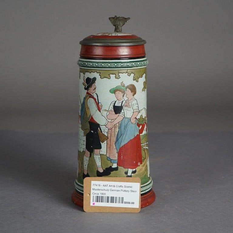 Antique Art & Crafts Scenic Musterschutz Germany Pottery Stein Circa 1900 - 3