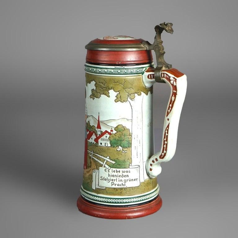 Antique Art & Crafts Scenic Musterschutz Germany Pottery Stein Circa 1900 - 4