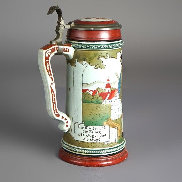 Antique Art & Crafts Scenic Musterschutz Germany Pottery Stein Circa 1900 - 7
