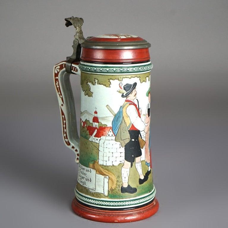 Antique Art & Crafts Scenic Musterschutz Germany Pottery Stein Circa 1900 - 8