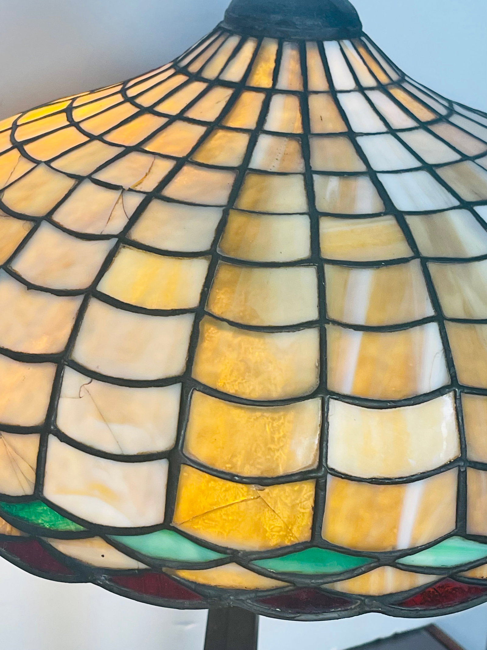 Reduced-Antique Tiffany Studios Style Bronze Glass Lamp Numbered - 4