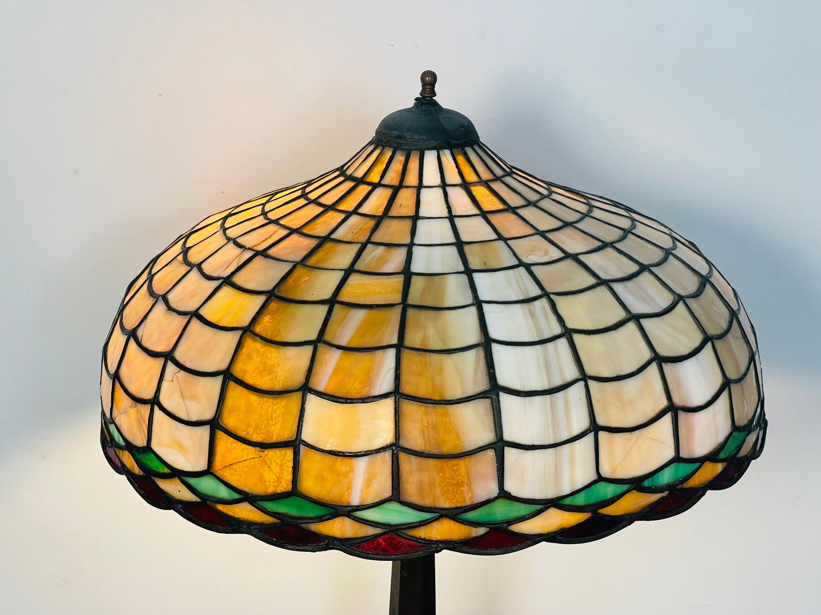 Reduced-Antique Tiffany Studios Style Bronze Glass Lamp Numbered - 5