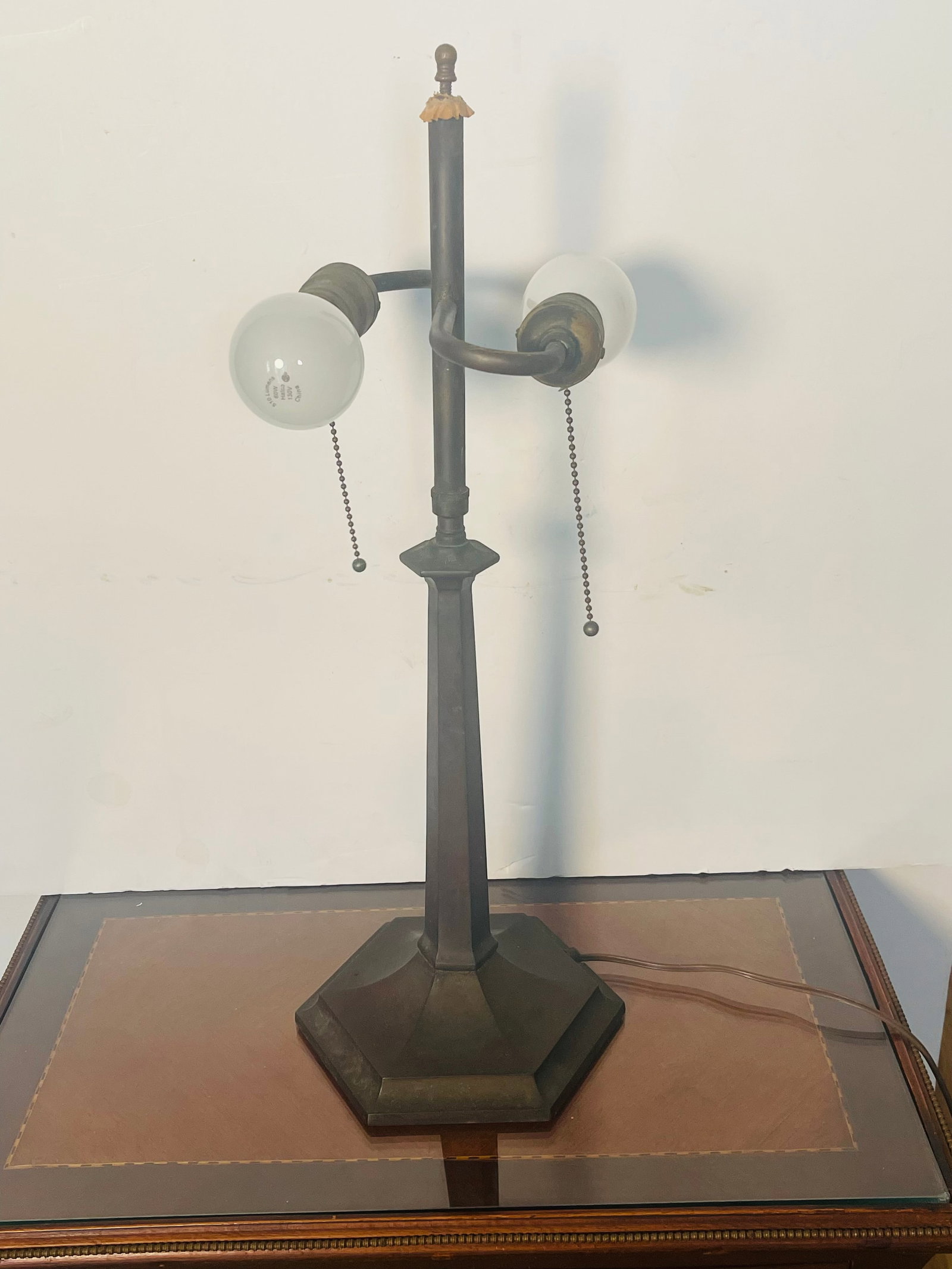 Reduced-Antique Tiffany Studios Style Bronze Glass Lamp Numbered - 8