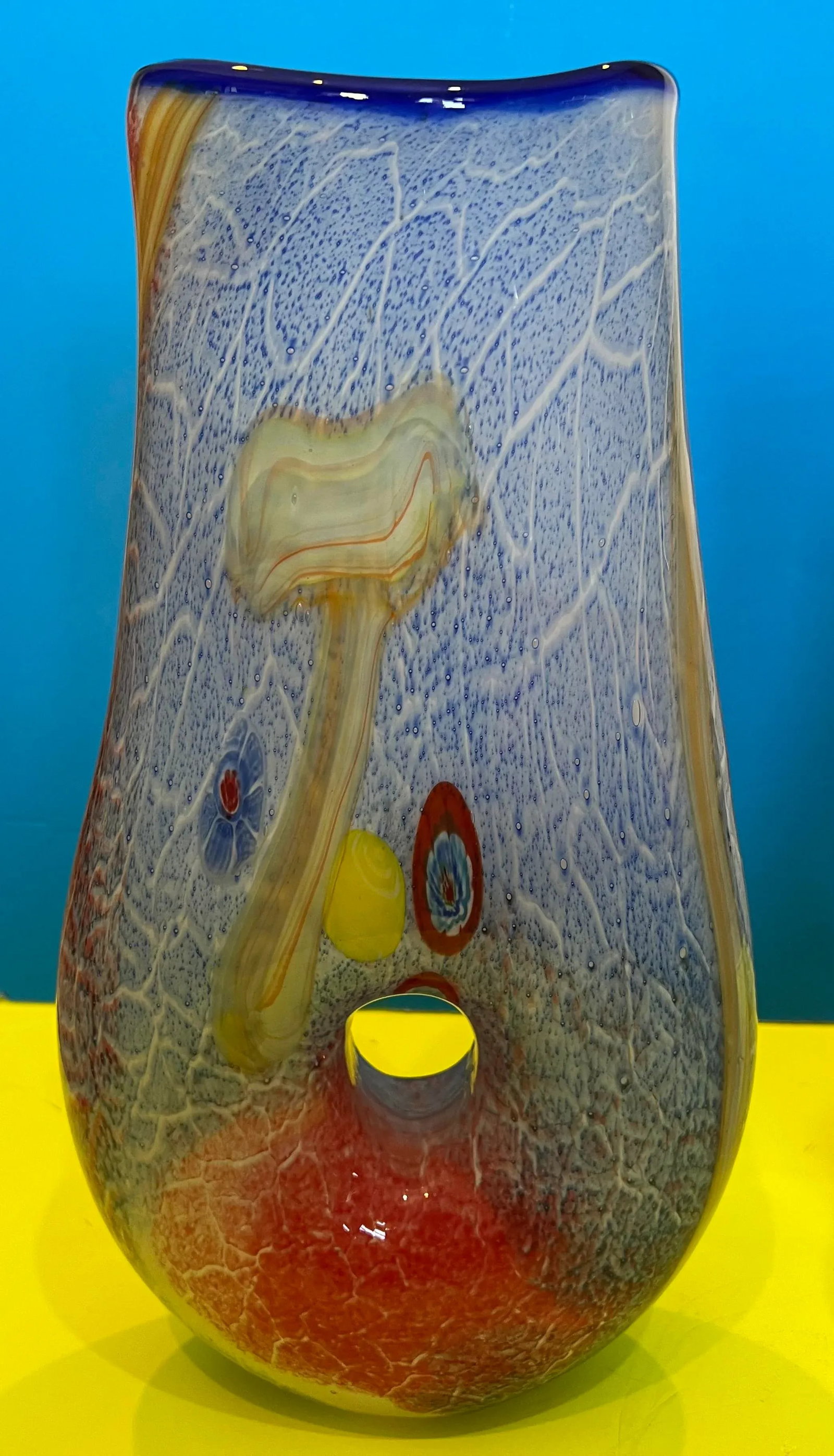 Handblown Vibrant Tear Shaped Donut Hole Art Glass Vases - a Pair - 6