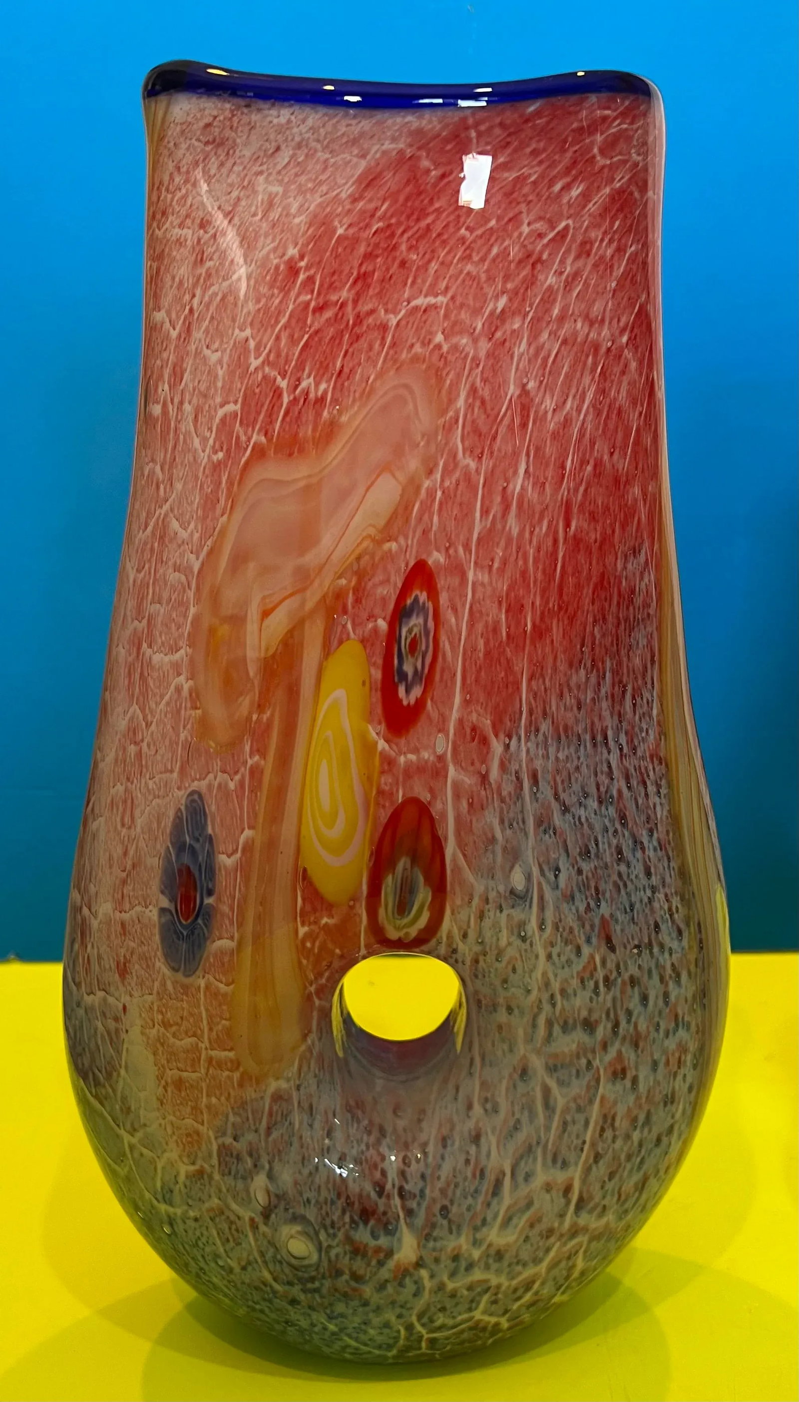 Handblown Vibrant Tear Shaped Donut Hole Art Glass Vases - a Pair - 8