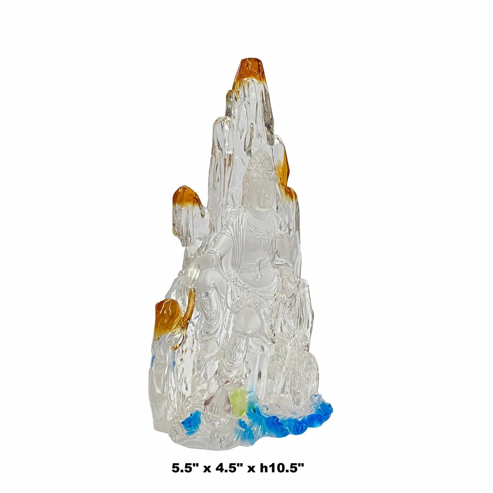 Crystal Glass Liuli Pate-De-Verre White Clear Kwan Yin Bodhisattva Statue - 2