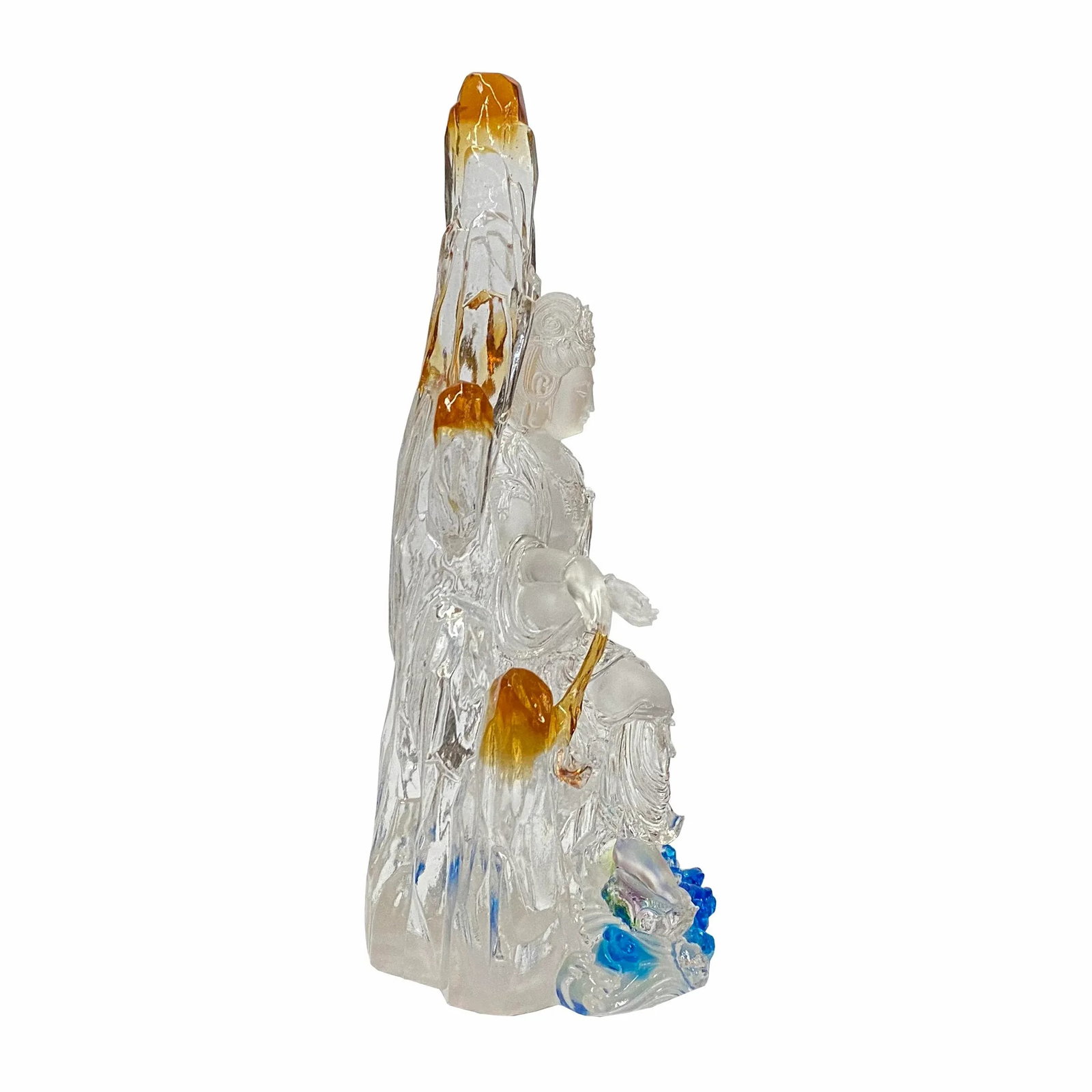 Crystal Glass Liuli Pate-De-Verre White Clear Kwan Yin Bodhisattva Statue - 3