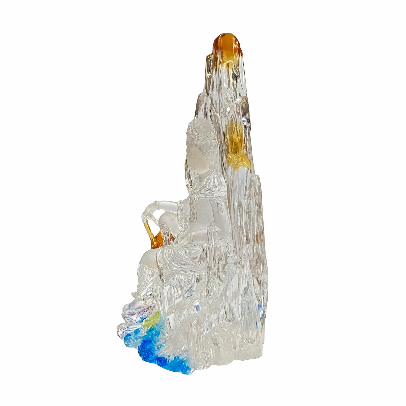 Crystal Glass Liuli Pate-De-Verre White Clear Kwan Yin Bodhisattva Statue - 4