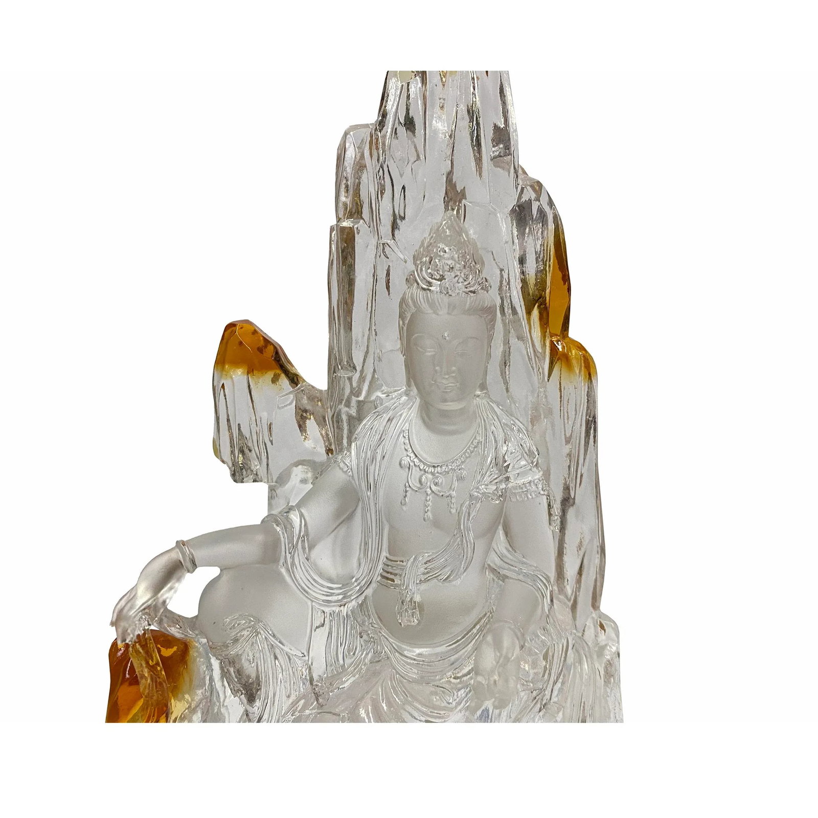 Crystal Glass Liuli Pate-De-Verre White Clear Kwan Yin Bodhisattva Statue - 6