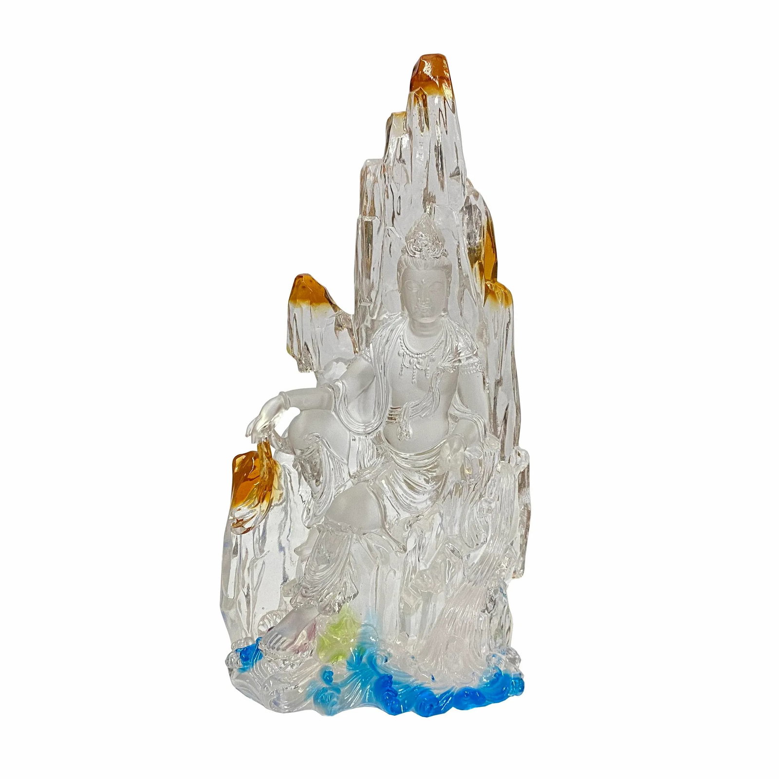 Crystal Glass Liuli Pate-De-Verre White Clear Kwan Yin Bodhisattva Statue - 7