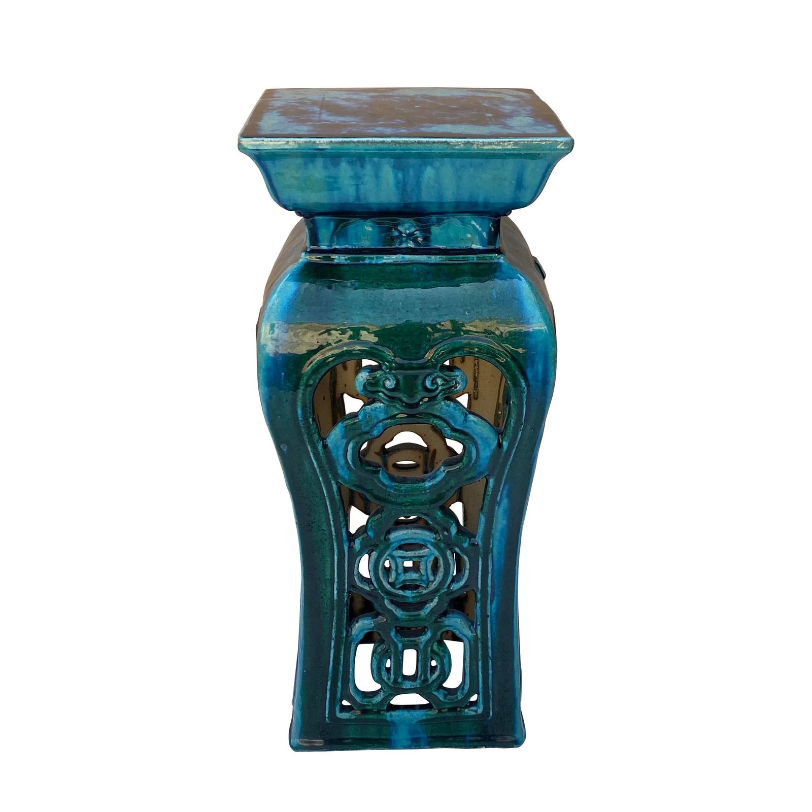 Ceramic Clay Green Square Tall Pedestal Table Flower Display Stand - 3