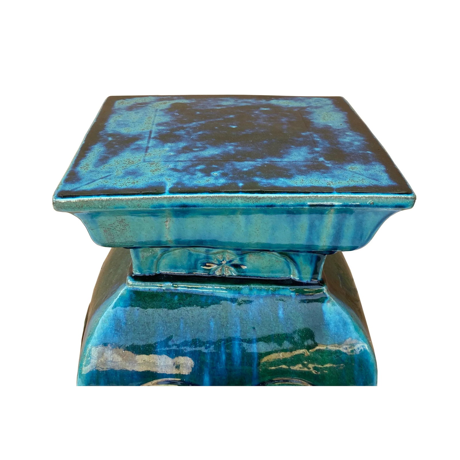 Ceramic Clay Green Square Tall Pedestal Table Flower Display Stand - 5