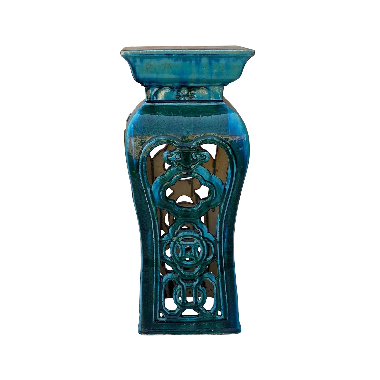 Ceramic Clay Green Square Tall Pedestal Table Flower Display Stand - 6