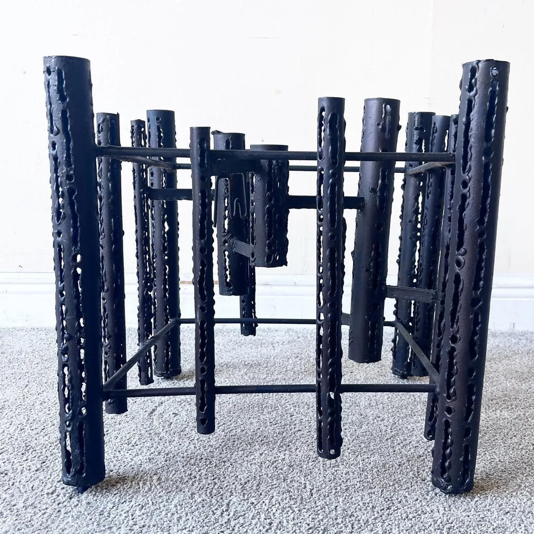 Mid Century Modern Brutalist Torch-Cut Iron Side Table - 4