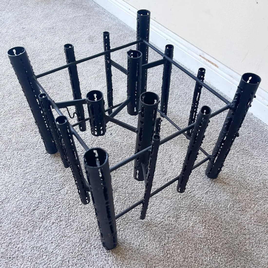Mid Century Modern Brutalist Torch-Cut Iron Side Table - 5