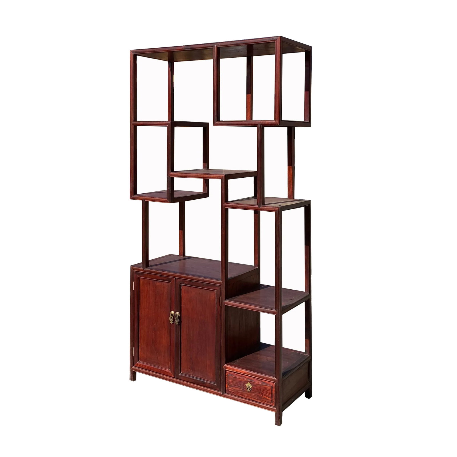 Chinese Light Brown Stain Treasure Display Curio Cabinet Room Divider - 5