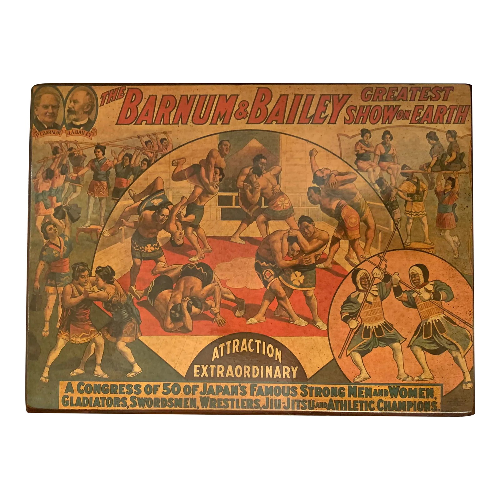 Vintage Barnum & Bailey "Congress of 50 of Japan's Famous Strong Men and Women" Print (1 of 5)