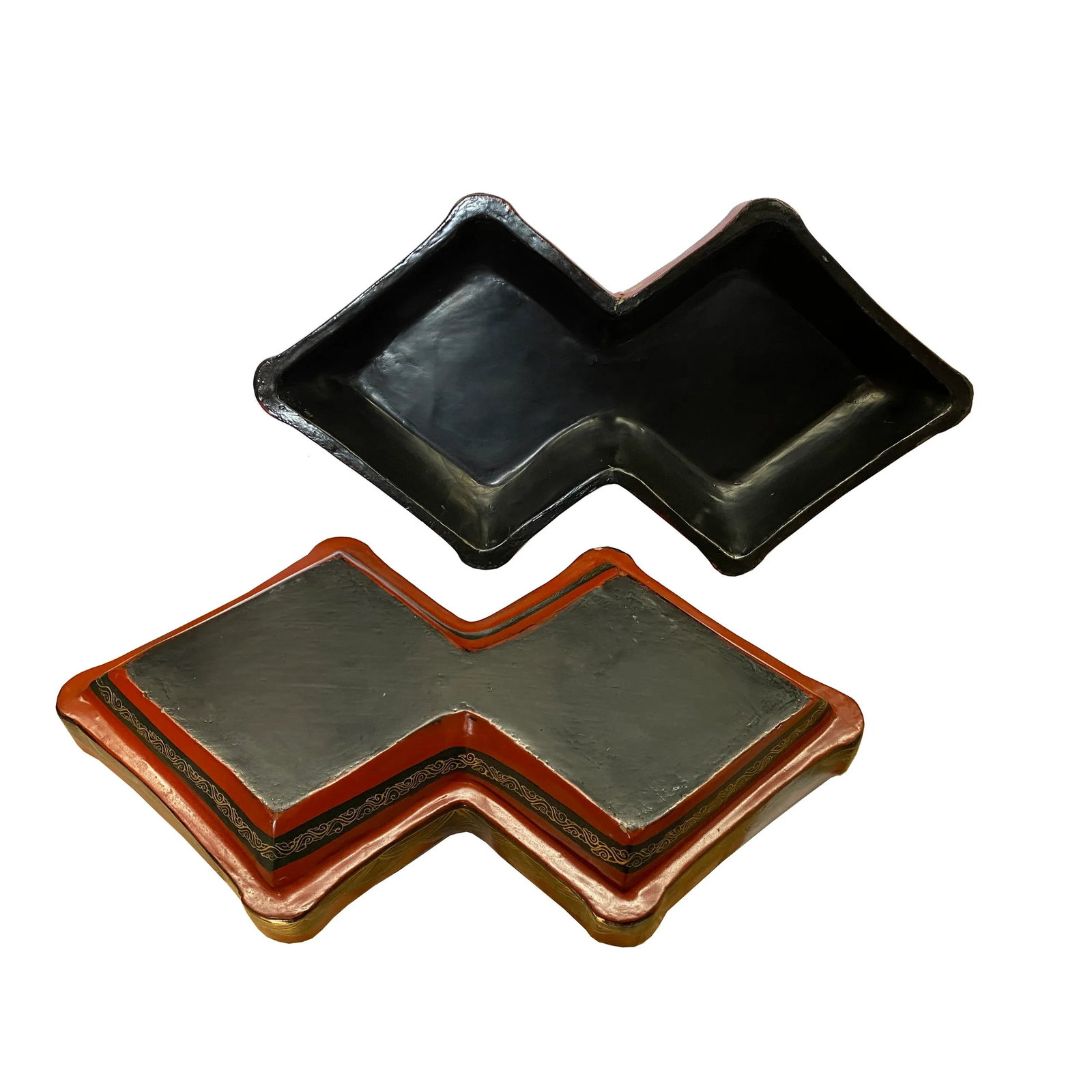 Chinese Distressed Brick Red Lacquer Double Rhombus Dragons Box - 4