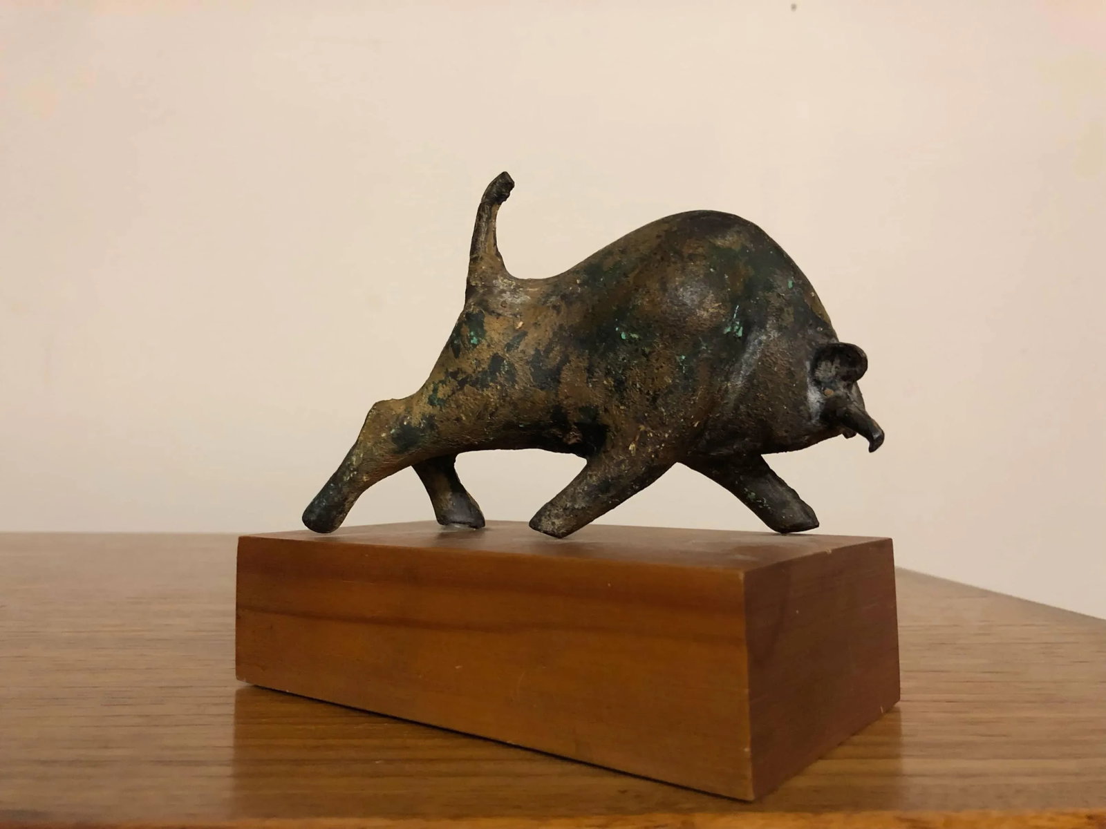 Bronze Bull Sculpture on Wood Stand - 4