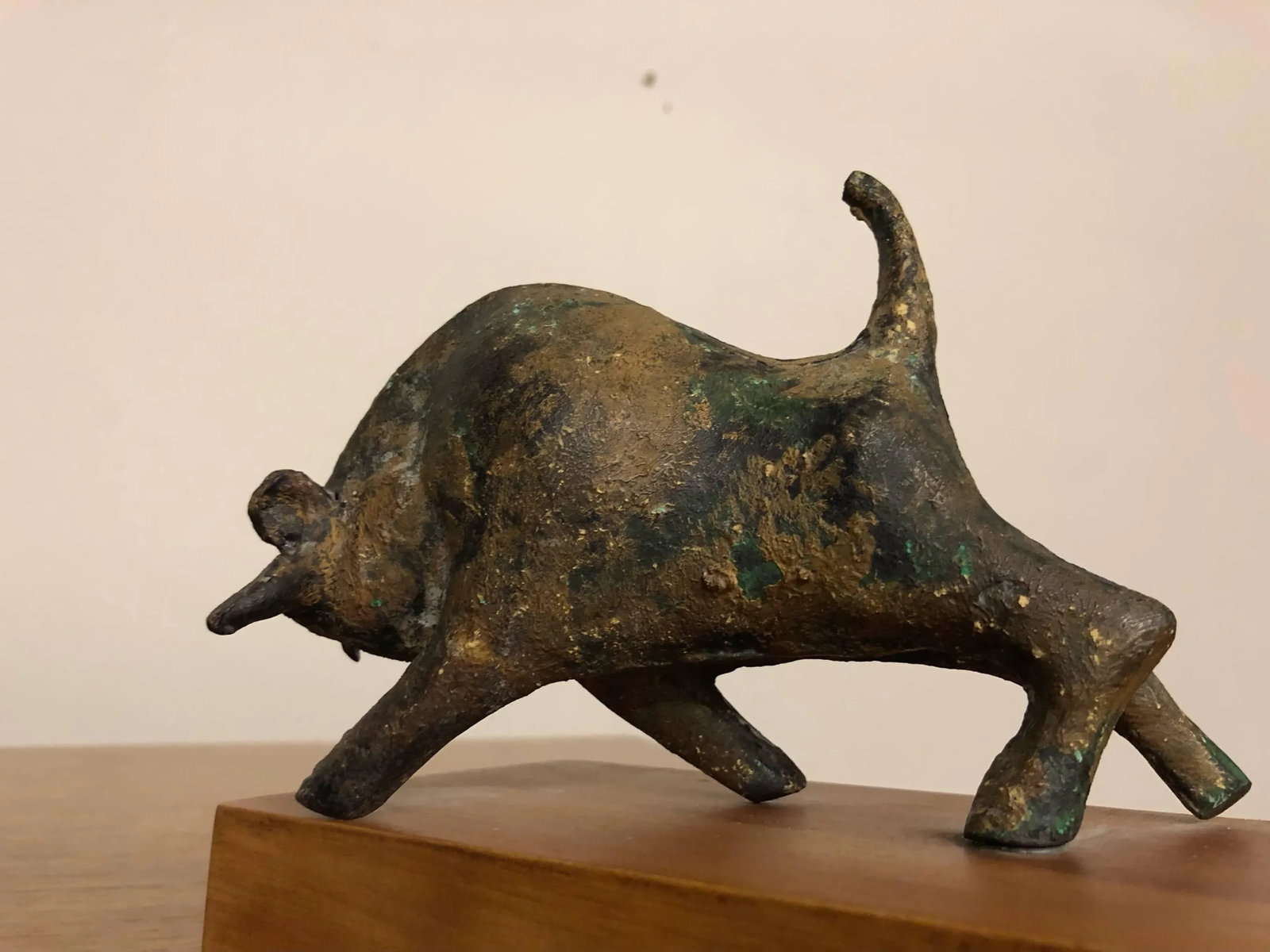 Bronze Bull Sculpture on Wood Stand - 5