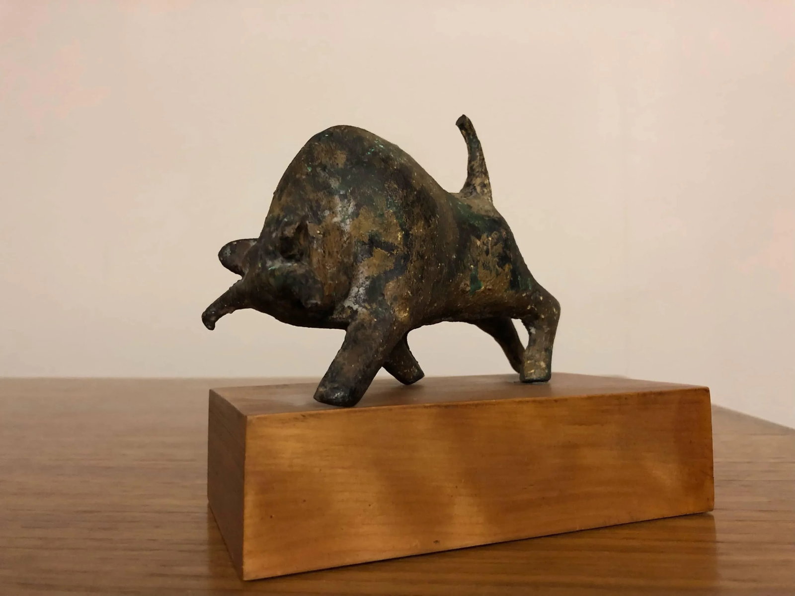 Bronze Bull Sculpture on Wood Stand - 6