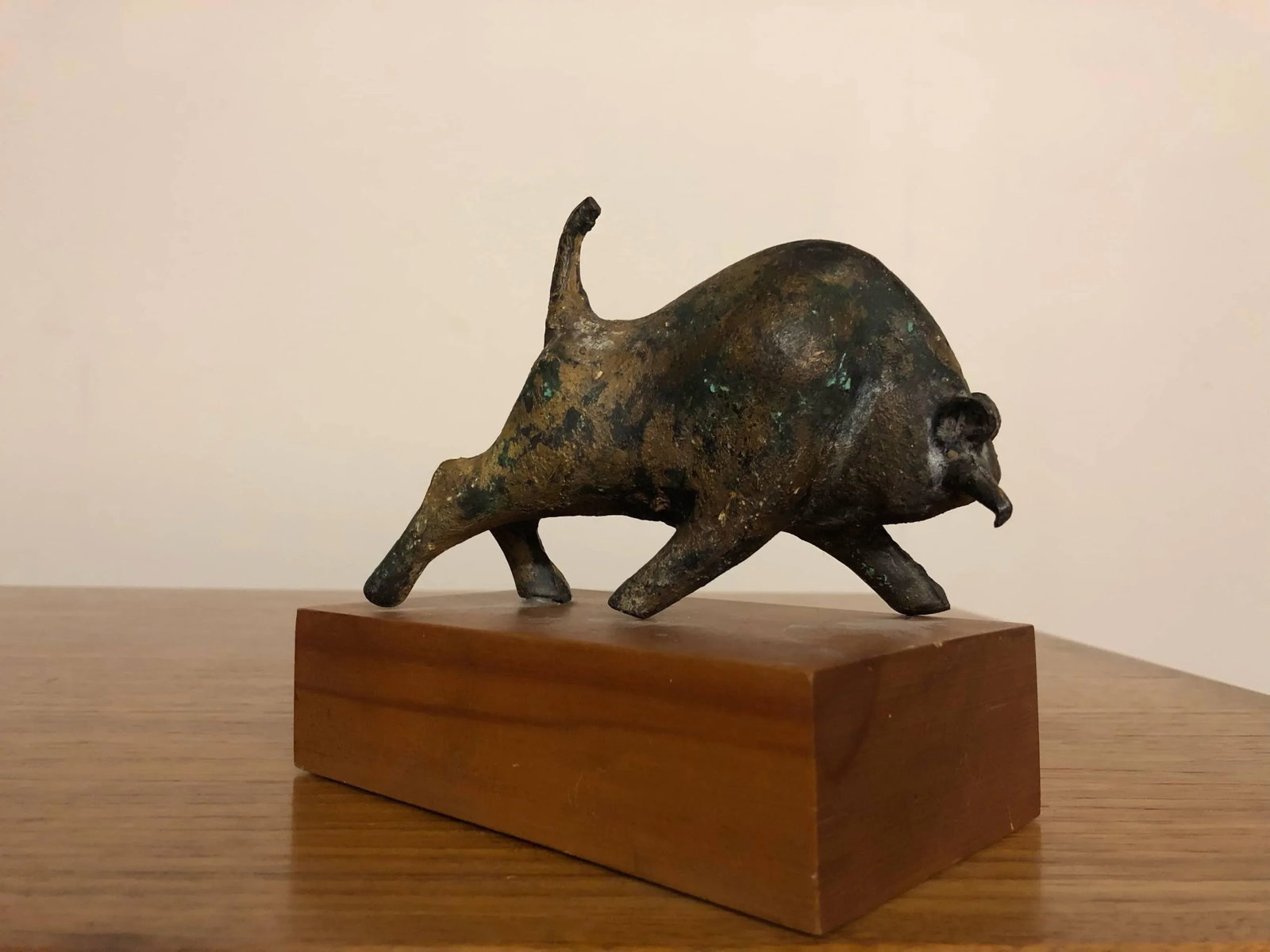 Bronze Bull Sculpture on Wood Stand - 8