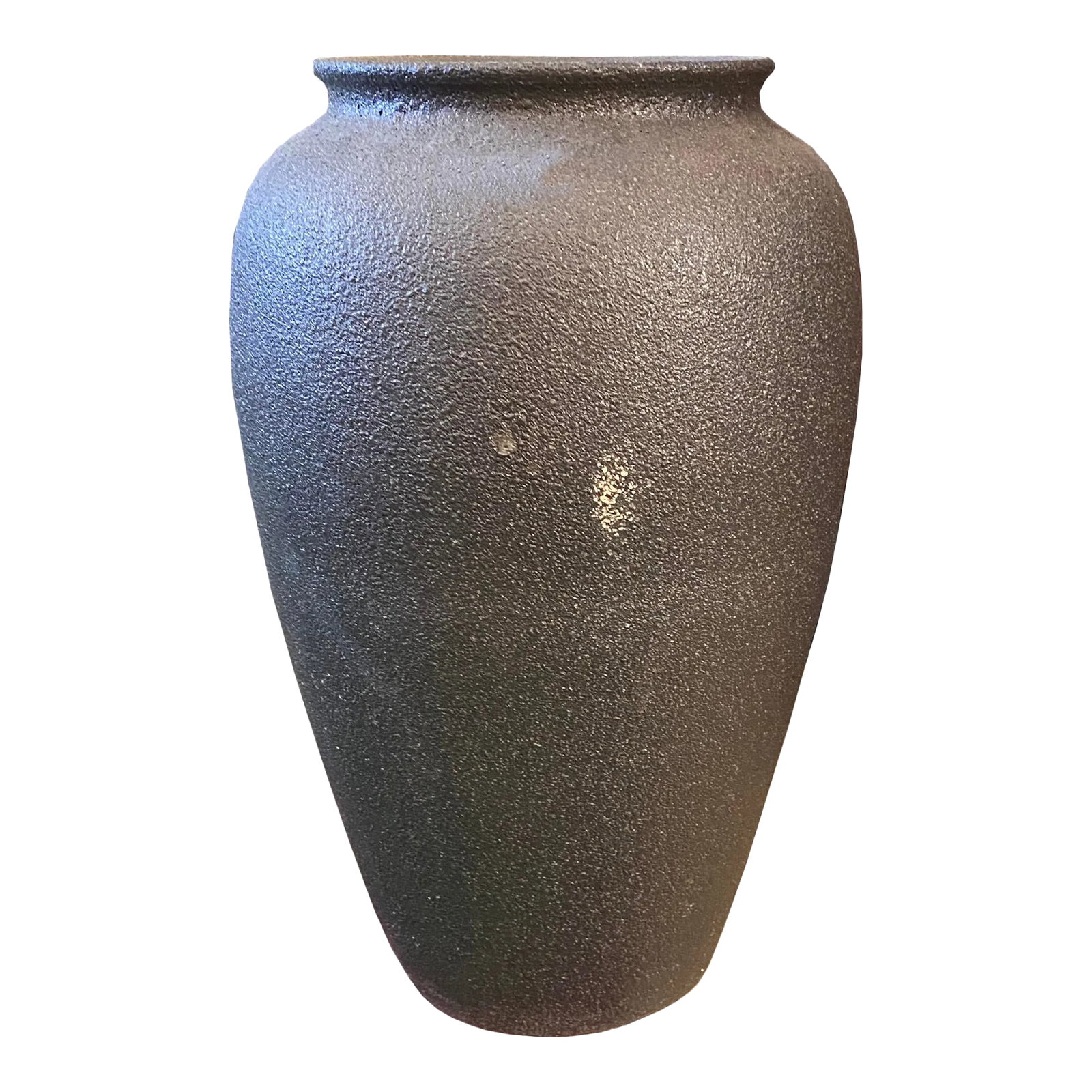 Ceramic Rough Metallic Matte Black Pottery Marks Tall Vase Jar: This is a handmade Chinese oriental modern ceramic vase pot with a matte metallic black color ( dark gray ) and marks pattern. Not smooth surface, rough feeling. Dimensions: Dia 15"x h25" , opening di