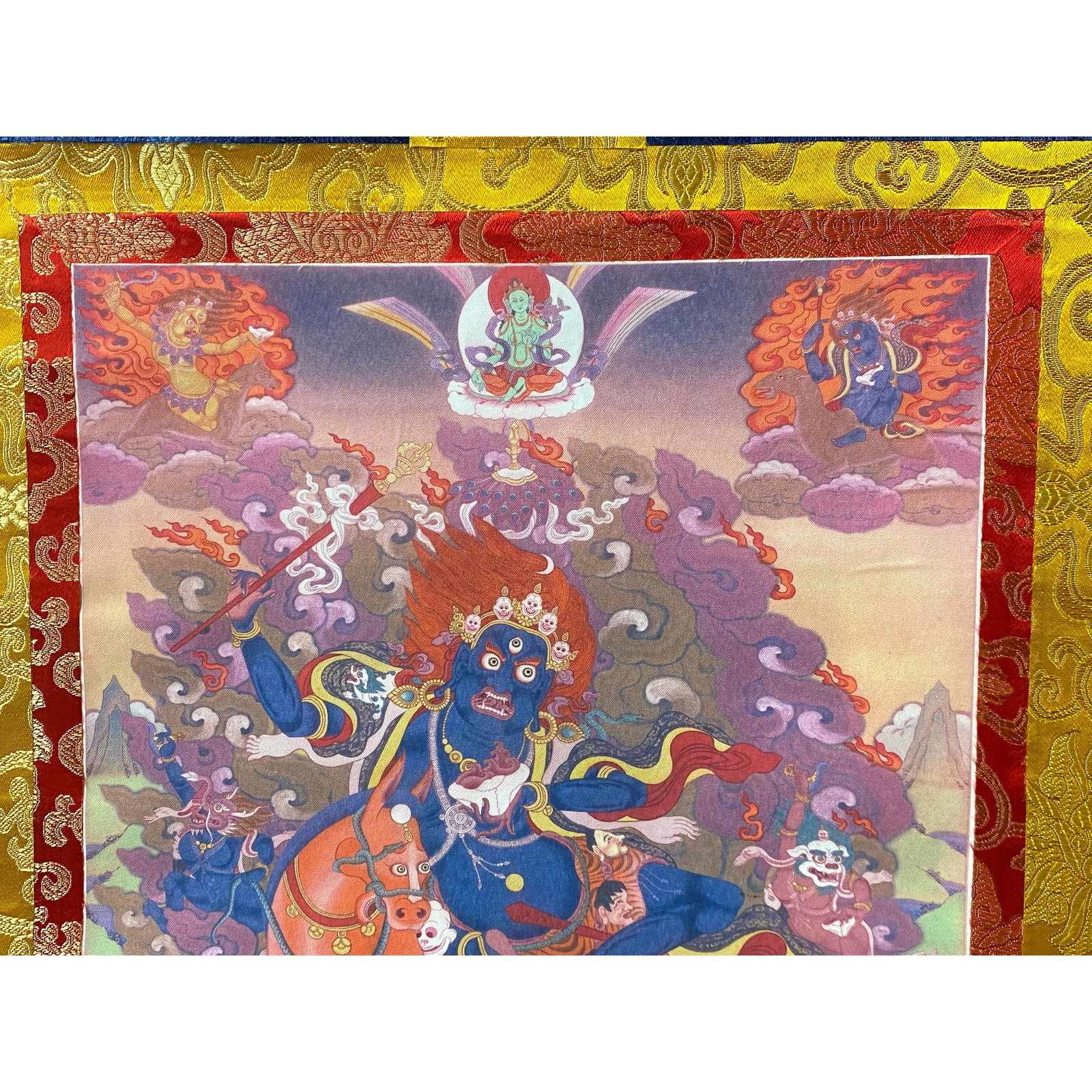 Tibetan Print Fabric Trim Protector Deity Art Wall Scroll Thangka - 6