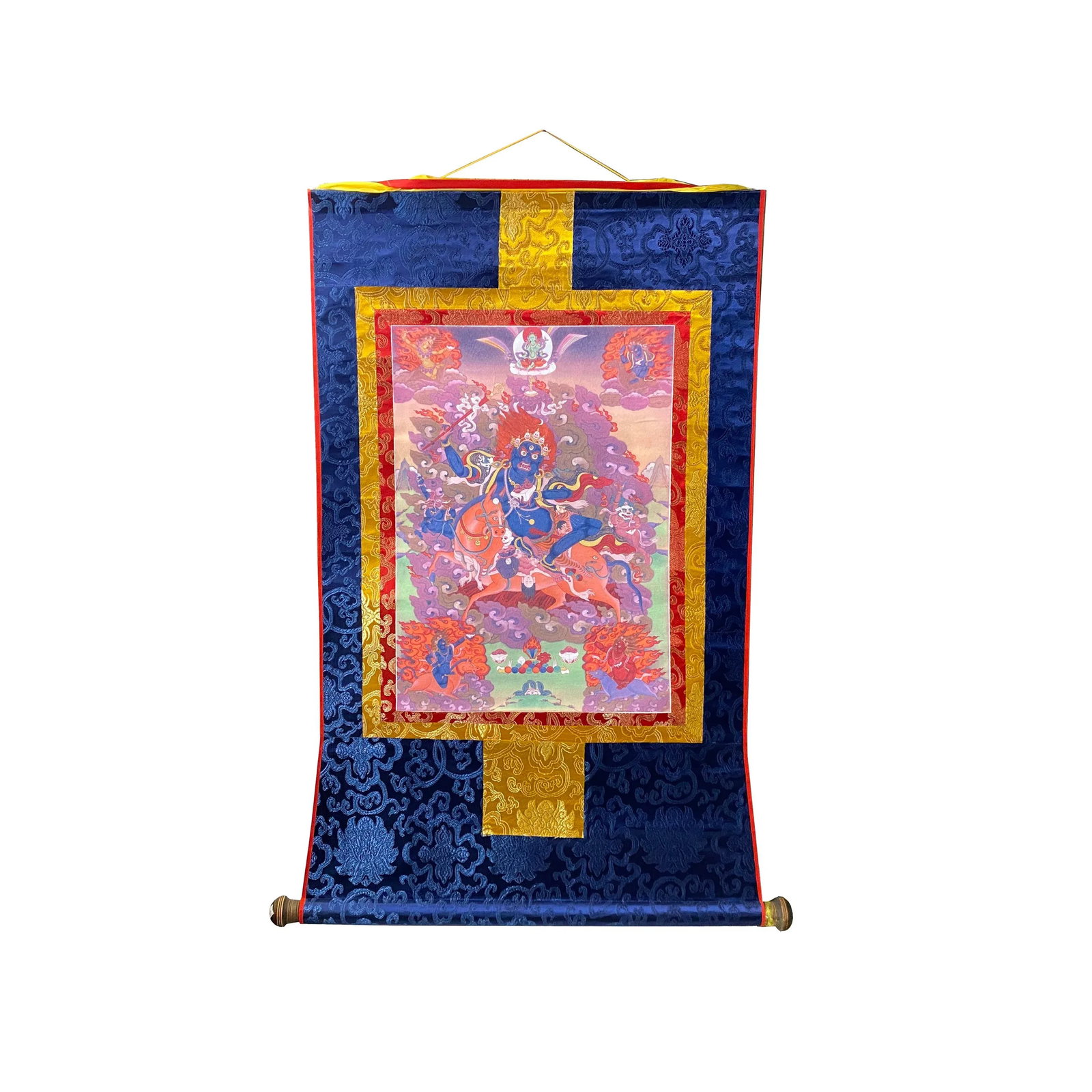 Tibetan Print Fabric Trim Protector Deity Art Wall Scroll Thangka - 7