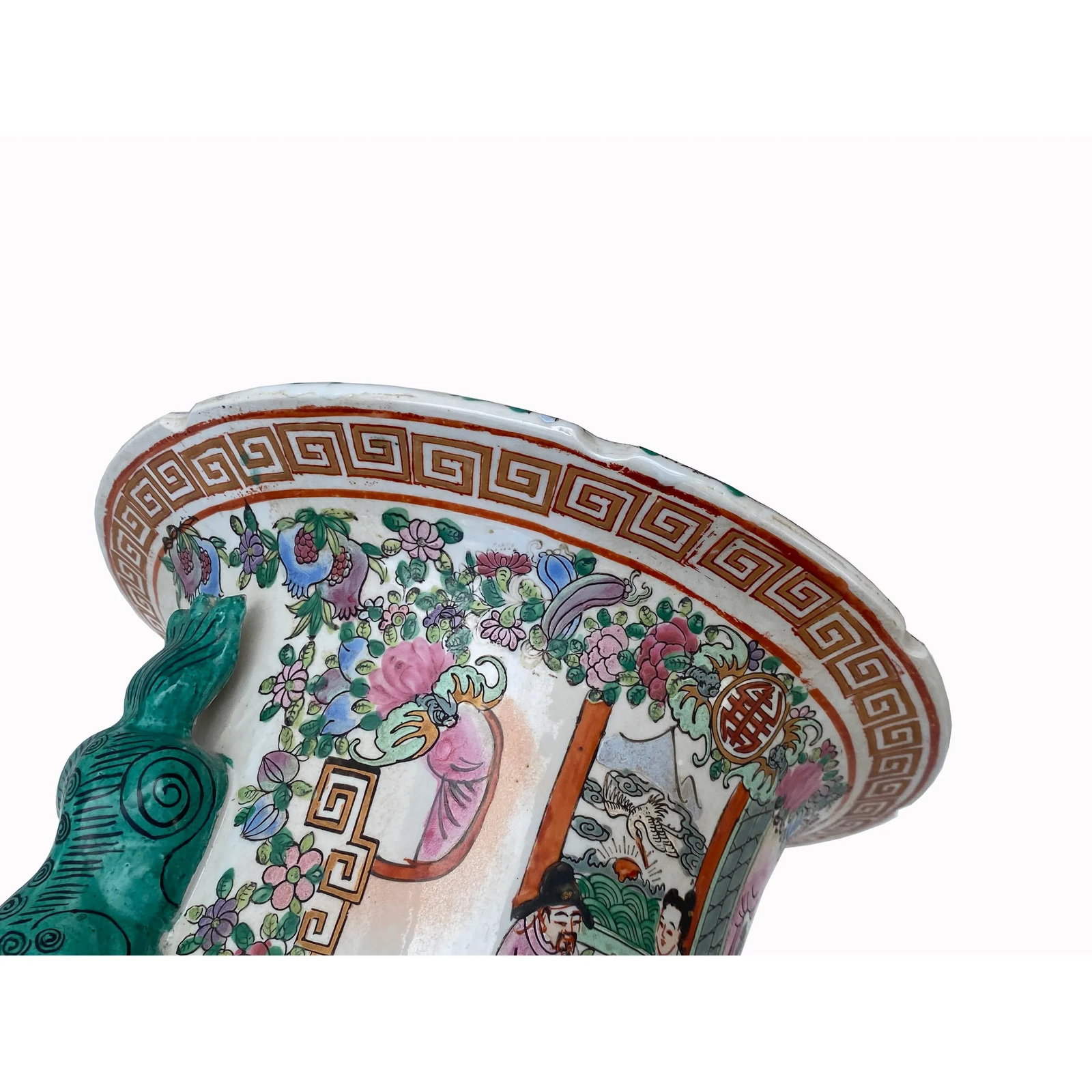 Chinese Hand Made Pink Turquoise House People Scenery Graphic Vase - 7